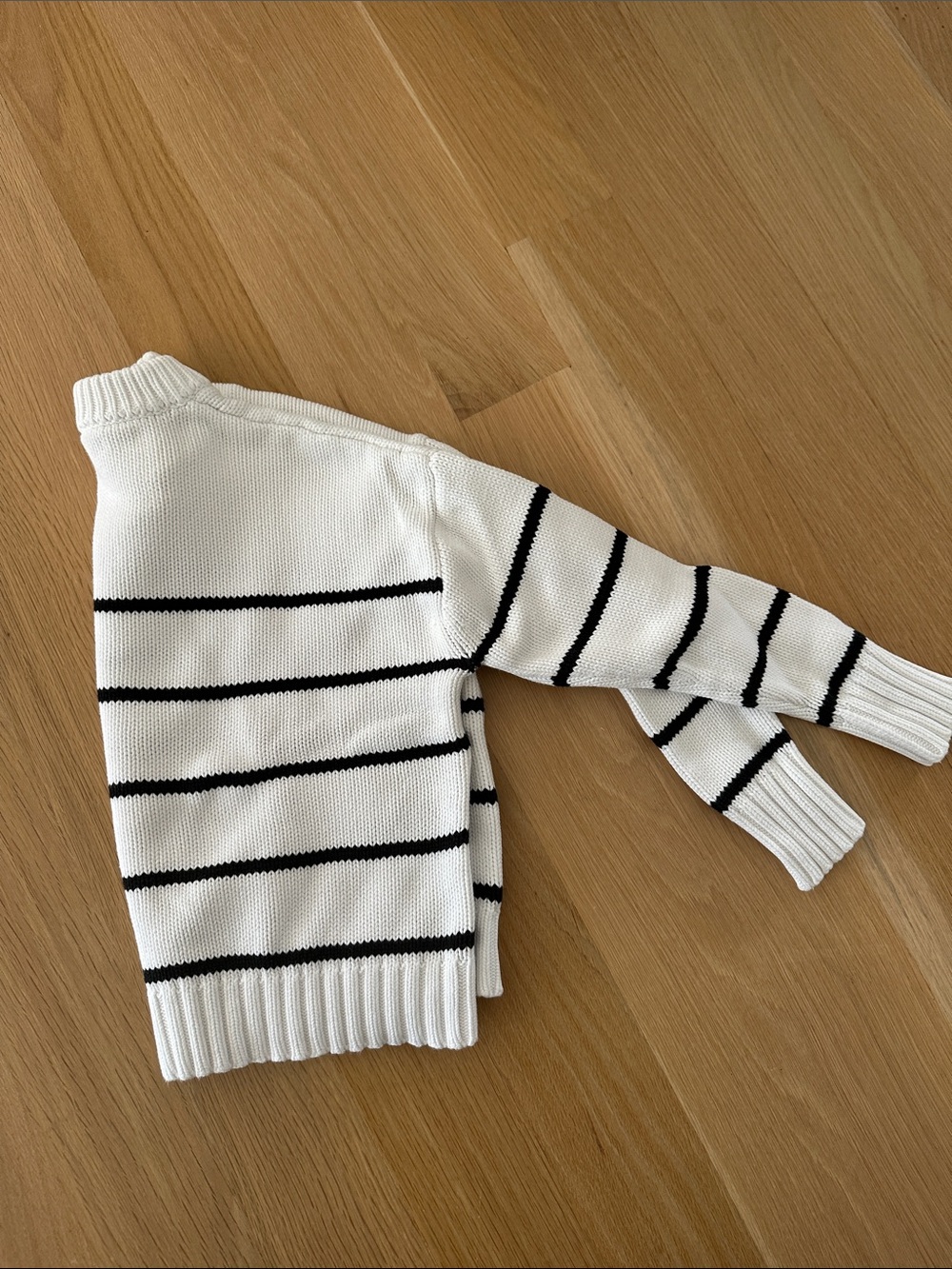 Quince White Crewneck Sweater with Black Stripes